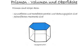 Prismen  Volumen und Oberfläche berechnen [upl. by Llertnod]