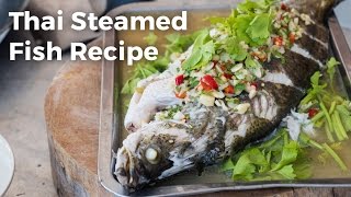 Thai Steamed Fish With Lime and Garlic Recipe ปลากะพงนึ่งมะนาว [upl. by Nimaj]