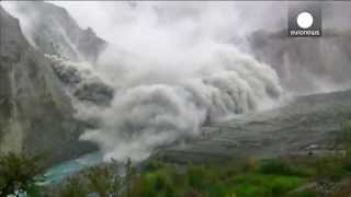 Earthquake aftermath Fatal landslide caught on camera in Pakistan [upl. by Elita215]