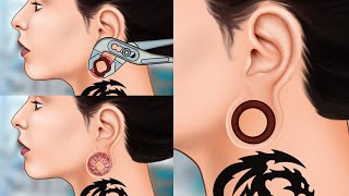 ASMR Treatment and cleaning of large swollen and smelly ear piercings Beauty ASMR [upl. by Teresina38]