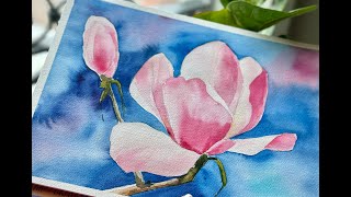 Magnolie mit Aquarell Aquarellmalerei Tutorial [upl. by Yelyah]