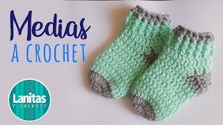 Medias tejidas a crochet MODELO SENCILLO  Crochet slippers socks for babies  Lanitas y Colores [upl. by Dlared294]