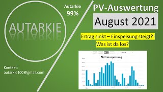 PhotovoltaikAuswertung August 2021  Wieder weniger Ertrag  Autarkie  Folge 111 [upl. by Anyal]