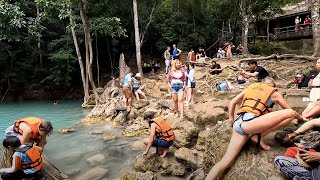 🇹🇭 2023 Erawan National Park and waterfall Kanchanaburi อุทยานแห่งชาติเอราวัณ [upl. by Ainsley]