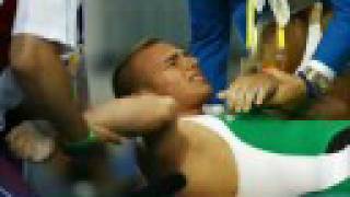 Hungarian Weightlifter Janos Baranyai accident  Beijing 2008 [upl. by Ycinuq815]