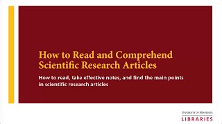 Tutorial How to Read and Comprehend Scientific Research Articles [upl. by Dranyam]