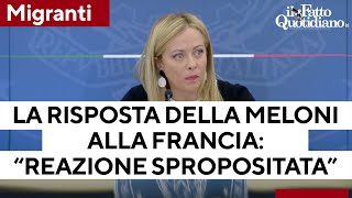 Migranti Giorgia Meloni sulla reazione della Francia quotSpropositataquot e dà i numeri del fenomeno [upl. by Nosiaj925]