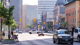 Downtown Winnipeg Streets Walk Portage Avenue  Canada travel vlog 4K [upl. by Mckay]