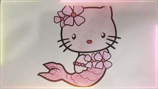 Draw and color the image of a mermaid with a cat face [upl. by Legim]