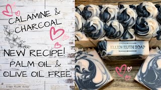 Palm amp Olive Oil Free Recipe  CALAMINE amp CHARCOAL CP Soap w Piping Frosting  Ellen Ruth Soap [upl. by Melda140]