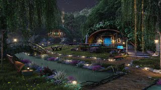 Hobbit Village Ambience🌙Night Time In The Shire Calming Nature Sounds Occasional Rain Wind Chimes [upl. by Skippy]