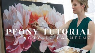 Peony Acrylic Painting Tutorial  Timelapse  Learn to Paint Peonies and Floral Still Life Pieces [upl. by Ahseekal99]