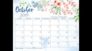 Free Printable October 2019 Calendar  WikiCalendarCom [upl. by Esidnac554]