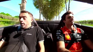 Carlos Sainz lleva a Albert Fàbrega al circuito de Barcelona en su Ferrari ¡Su cara lo dice todo [upl. by Eicnahc]