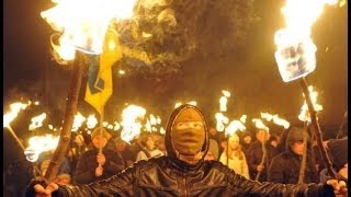 TORCHLIT MARCH IN KIEV BY UKRAINES RIGHTWING SVOBODA PARTY  BBC NEWS [upl. by Ute]