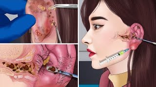 ASMR Treatment and remove for Piercing for swollen girls ear ear piercing [upl. by Ecyned]