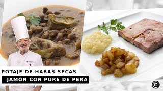 POTAJE de HABAS y JAMÓN COCIDO con puré de pera  Cocina Abierta de Karlos Arguiñano [upl. by Blaise]