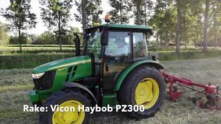 John Deere 5E Raking Hay with Vicon Haybob PZ300 5067E [upl. by Sirahc851]