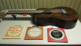 How to restring change Nylon Guitar Strings on GUITALELE Classical Review DAddario EJ45 Pro Arte [upl. by Alael]