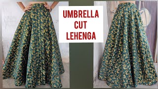 Umbrella cut lehenga  cutting and stitching full tutorial  easy and simple way [upl. by Aldwon]