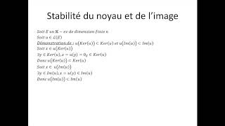 Réduction des endomorphismes partie 4  Stabilité du noyau et de limage [upl. by Aremaj120]