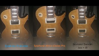 Epiphone Probuckers VS Alnico Classic Pros VS Seymour Duncan Jazz  JB [upl. by Marbut280]