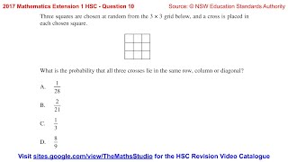 2017 Maths Extension 1 HSC Q10 Find probability of winning noughts amp crosses game using combinations [upl. by Froh]