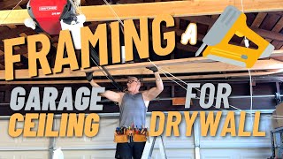 Framing A Garage Ceiling For Drywall  How To Install Garage Ceiling Joists [upl. by Arocal]