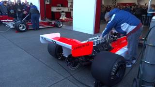 Niki Laudas Ferrari 213T 1975 amp Jochen Mass McLaren M23 1977 Fire Up  Tacoma WA 12072013 [upl. by Leugim]