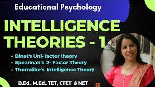 Intelligence Theories  Part 1 Uni Factor Theory Spearmans Two factor amp Thorndikes Theory [upl. by Aitenev]