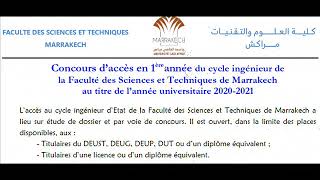 L’accès au cycle ingénieur d’Etat de la Faculté des Sciences et Techniques de Marrakech 20202021 [upl. by Burkley]