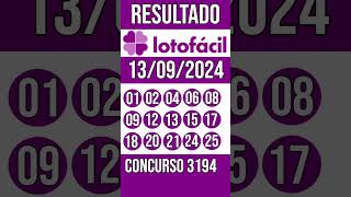 LOTO FACIL hoje  13092024  Resultado concurso 3194 [upl. by Zeuqirdor]