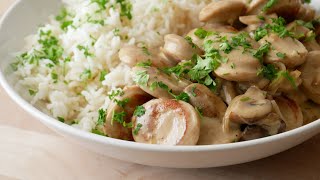 Bratwurst Geschnetzeltes mit Pilzen Rezept  Bratwurst Ragout with Mushrooms  ENG SUBS [upl. by Crescin950]