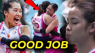 Alyssa Valdez hugs Kyle Creamline still undefeated by CMFT Pons breakout performance [upl. by Anonyw]