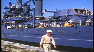 Dock hands at work and crew on the deck of USS California BB44 departing PearlHD Stock Footage [upl. by Llerahc]