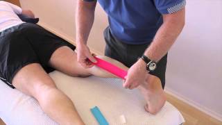 How to treat a Calf strain GastrocnemiusSoleus using Kinesiology Tape [upl. by Hughett]