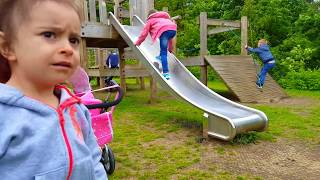 Baby Dinosaur  Pushing Pink Stroller  Slide and Playground [upl. by Allehc]