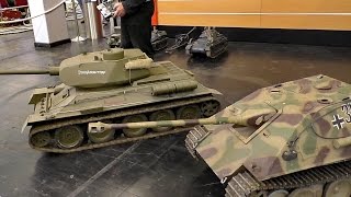 500 KG RC TANKS XXXL SCALE MODEL T34 AND HUNTING PANTHER  Intermodellbau Dortmund 2016 [upl. by Fitzhugh450]