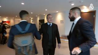 Florentino Pérez greets the players at the team hotel [upl. by Arri]