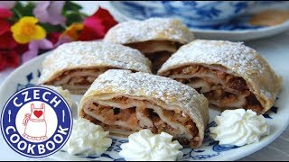 Apple Strudel Recipe  Jablečný štrůdl  Czech Cookbook [upl. by Galitea]