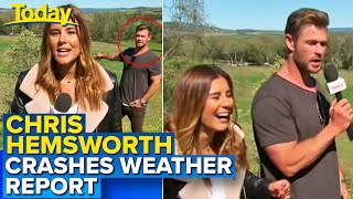 Chris Hemsworth crashes live TV weather report  Today Show Australia [upl. by Novart]