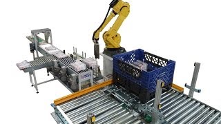 RECMI robotic case packing amp palletizing system  système de palettisation et dencaissage robotisé [upl. by Anyrb]