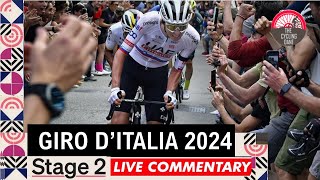 Giro dItalia 2024 Stage 2 LIVE COMMENTARY  TADEJ POGACAR CRASHES [upl. by Nnylimaj964]