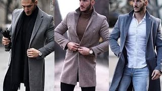 mens wool blend single breasted overcoat slim fit long trench coat lapel jacket 💥 [upl. by Letisha]