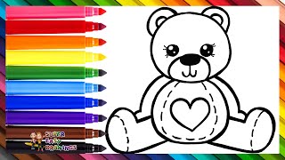 Drawing and Coloring a Cute Teddy Bear 🧸🌈 Drawings for Kids [upl. by Kenwood]