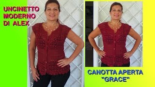 MAGLIA CANOTTA GRACE TUTORIAL OGNI TAGLIA facile principianti UNCINETTO [upl. by Bosson438]