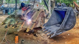 Excavator Broken Bucket Restoration  How To Rebuild Broken Bucket [upl. by Spanos]