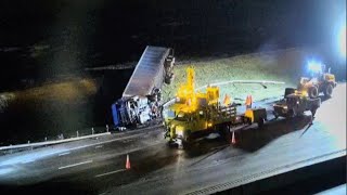 Driver killed in tractortrailer rollover on I90 near Route 33 [upl. by Nya317]