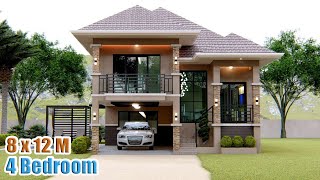 SPLIT LEVEL HOUSE DESIGN  8 x 12 Meters with 4 bedroom and swimming Pool [upl. by Faunia]