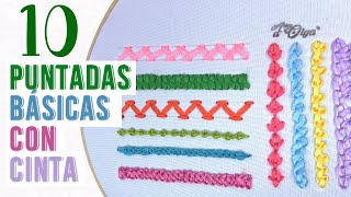 10 Puntadas Básicas para Bordar en Cintas  Basic Ribbon Embroidery Stitches [upl. by Clower]